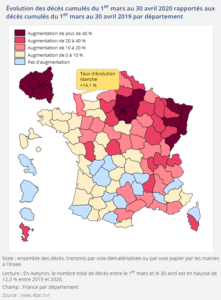 2020 03-04 excès décès France mars-avril 2020 par rap a 2019 (publication INSEE)