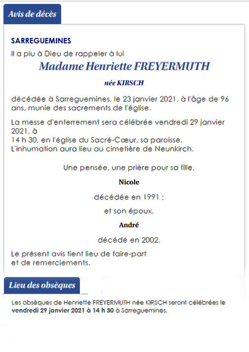 Henriette Kirsch Faire Part Decces
