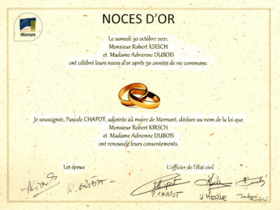 noces d'or nady et robert certificat mornant