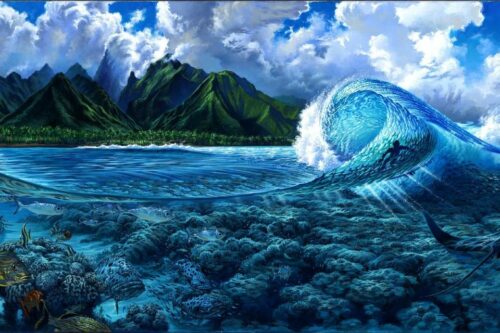 jo surf teahupo'o peinture par phil roberts (© phil roberts)