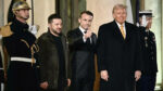 volodymyr zelensky, emmanuel macron et donald trump samedi 7 decembre 2024 paris (© julien de rosa afp)